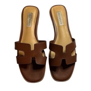 Kelly & Katie Cognac Brown Leather Slide Sandals